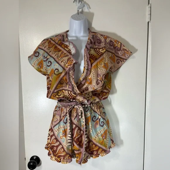 NWT Agua Bendita Zendaya Leva Cotton Ethnic Aztec Multicolor Romper Size Medium - Picture 3 of 11